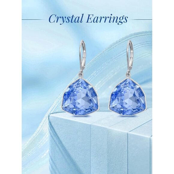 Sterling Silver Blue Topaz Geometric Birthstone Dangle Drop Earring Jewelry - Picture 4 of 5